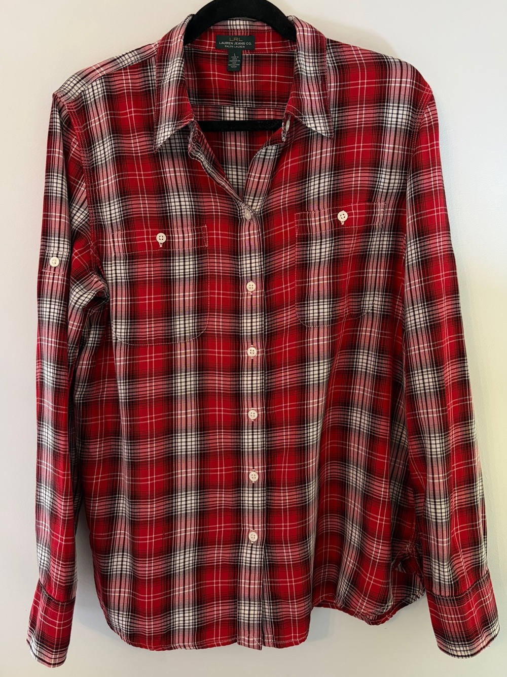 Vintage Lauren Jeans Co. Ralph Lauren Red Plaid Cotton Button-Up Shirt Size L